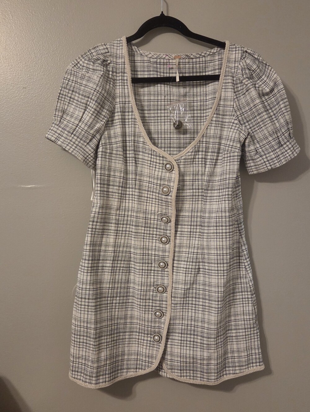 Free People Womens Black White Plaid Juni B Button Down Preppy Mini Dress Sz S - Picture 2 of 5